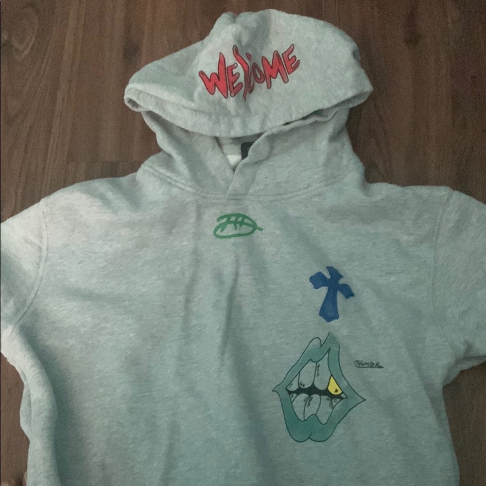 Chrome Hearts Gray and Red Sweatshirt Casual Hoodie